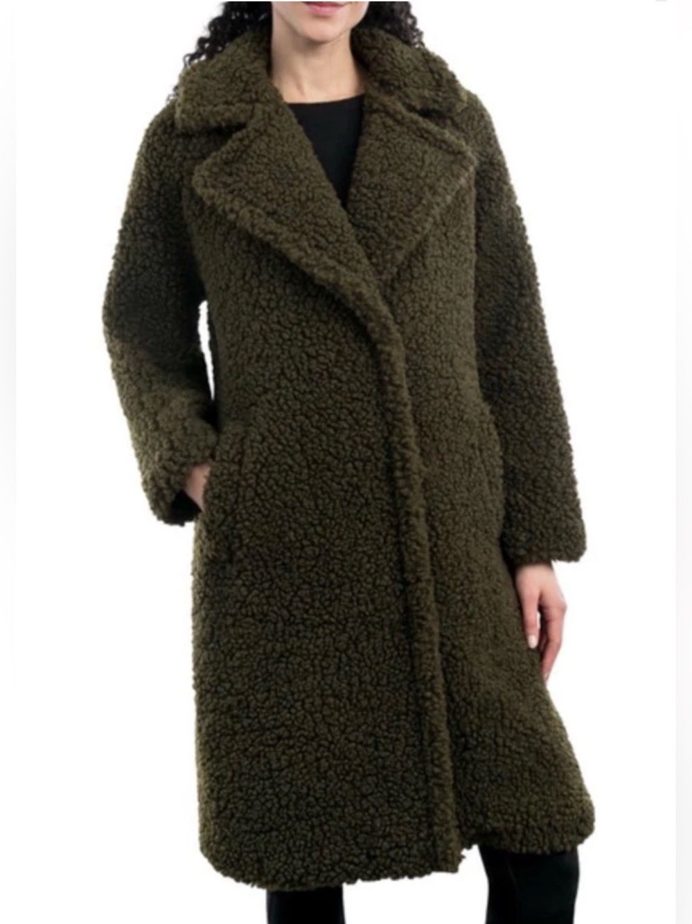 Lucky Brand Women's Faux Fur Shearling Coat Olive Green Sz XS NWT